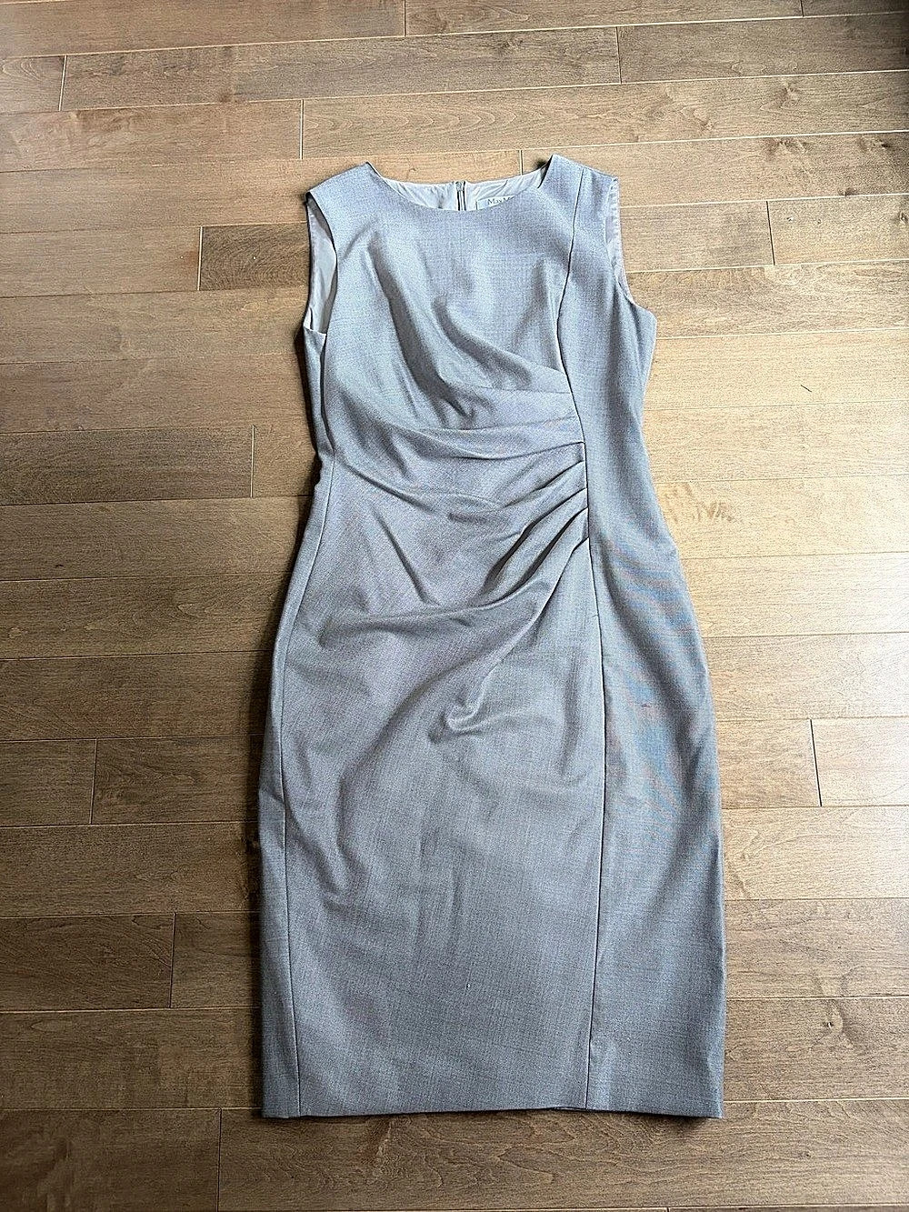 Max Mara Grey Ruched Midi Dress Wool/Silk Blend sz 6-8